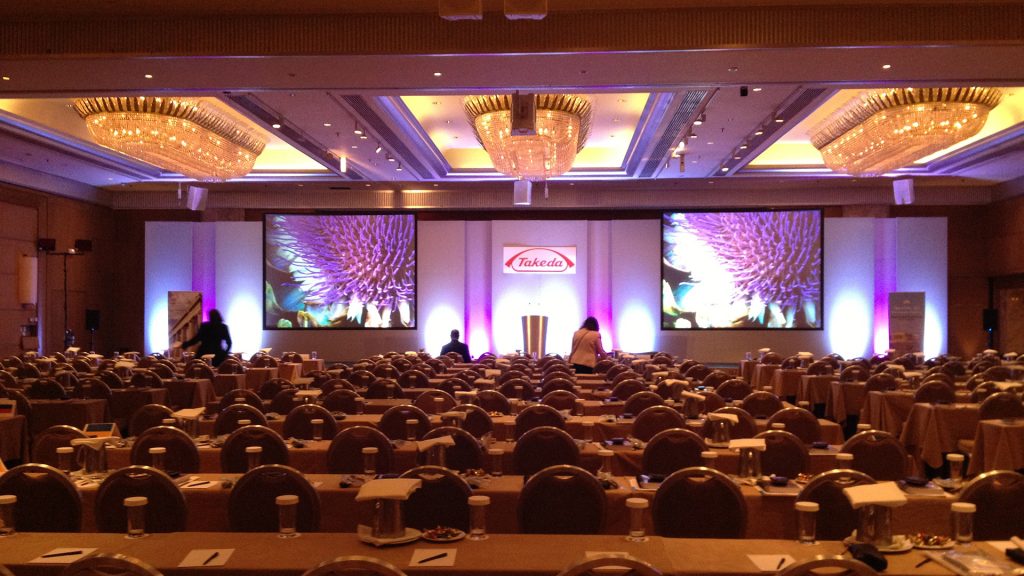 Large conference set with sound, lighting, video, production